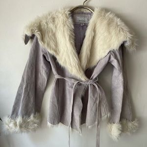 VTG Wilsons Suede Tie Waist Jacket w/ Fur Collar